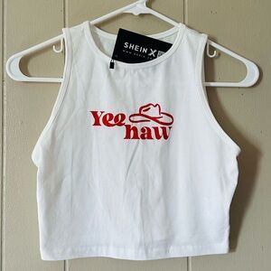 SHEIN White Tank Top with Red Yee Haw Design